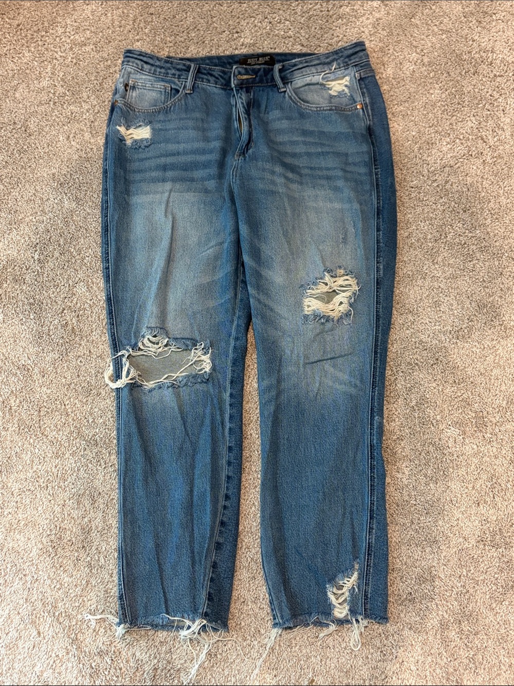Judy Blue Distressed Medium Blue Straight Leg Jeans